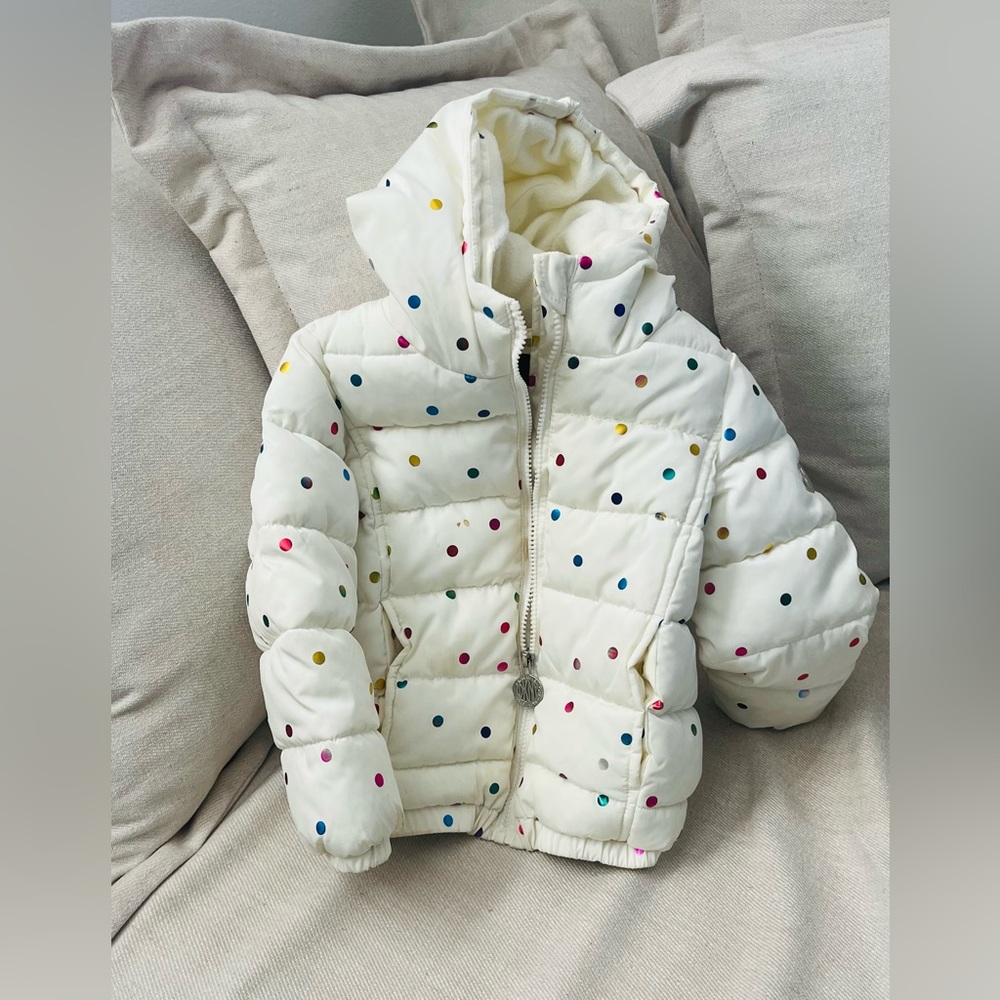 Hooded puffy jacket, beautiful colors print